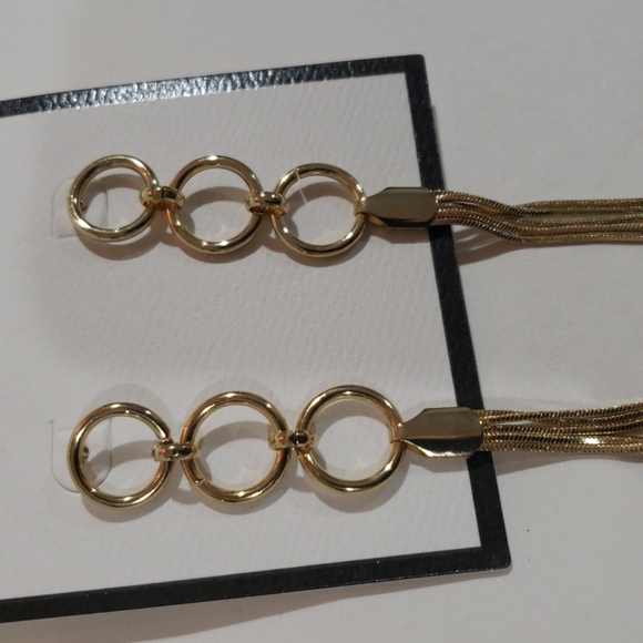 Gold tone Triple Hoops Drop Tassel Fringed Earrings - Women's Fashion Jewelry - Picture 6 of 9